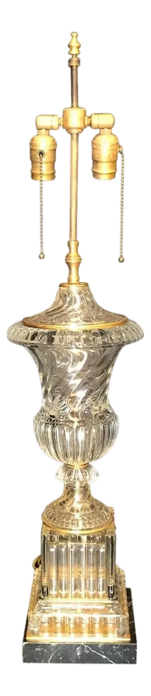 Late 20th Century Baccarat Crystal Spiral Urn Form Table Lamp