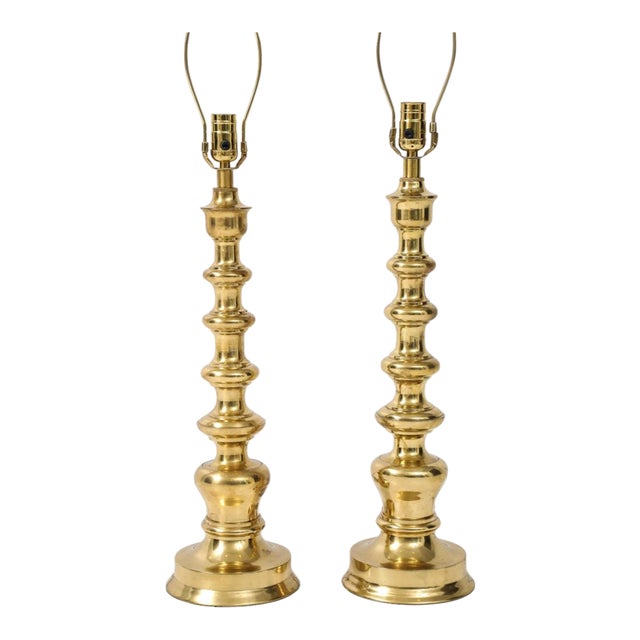 Pair of Tall Brass Lamps For Sale