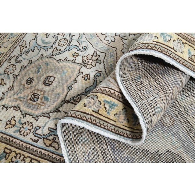 1960s Vintage Persian Handmade Wool Cotton Beige Area Rug For Sale - Image 10 of 11