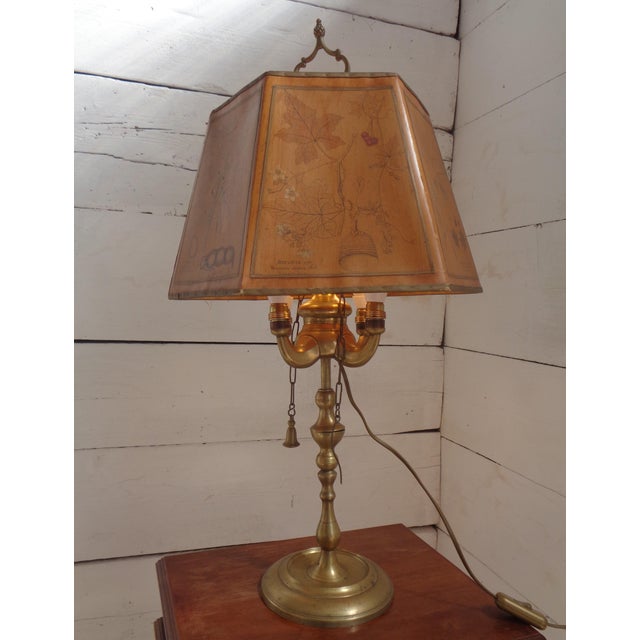 Bouillotte Table Lamp with Octagonal Hat in Printed Parchment, 1930s For Sale - Image 4 of 18