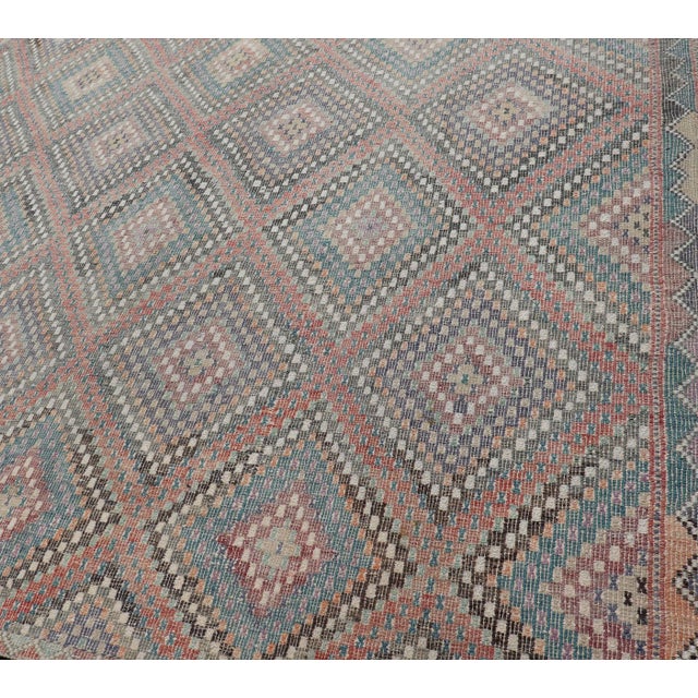 Turkish Vintage Embroidered Kilim Rug With Multi Layered Diamond Design 7'6 X 10'0 For Sale In Atlanta - Image 6 of 11