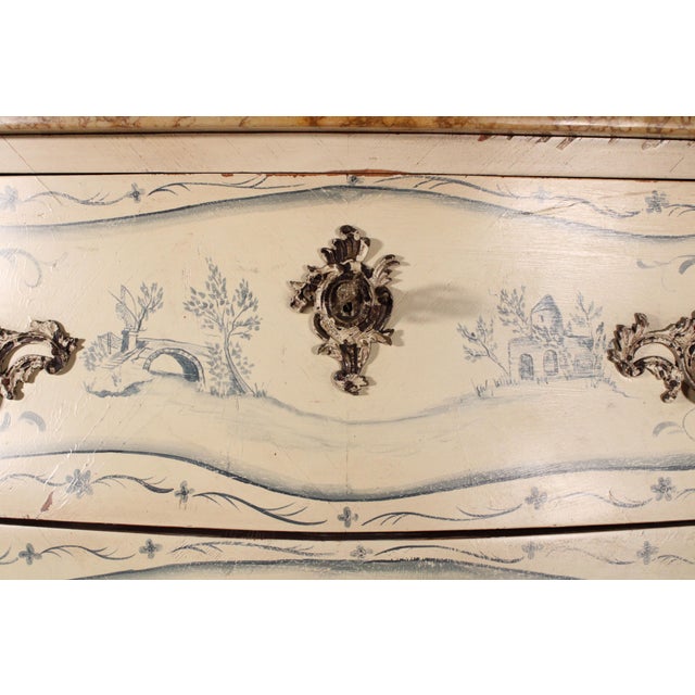 White Louis XV Style Painted Bombe Chest of Drawers With Marble Top For Sale - Image 8 of 10
