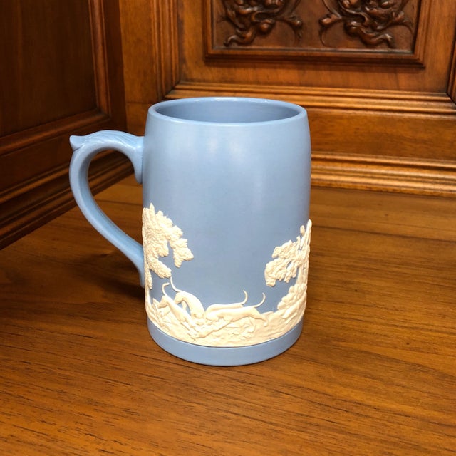 English Vintage Blue Jasperware Tankard Mug Hunt Scene For Sale - Image 3 of 7