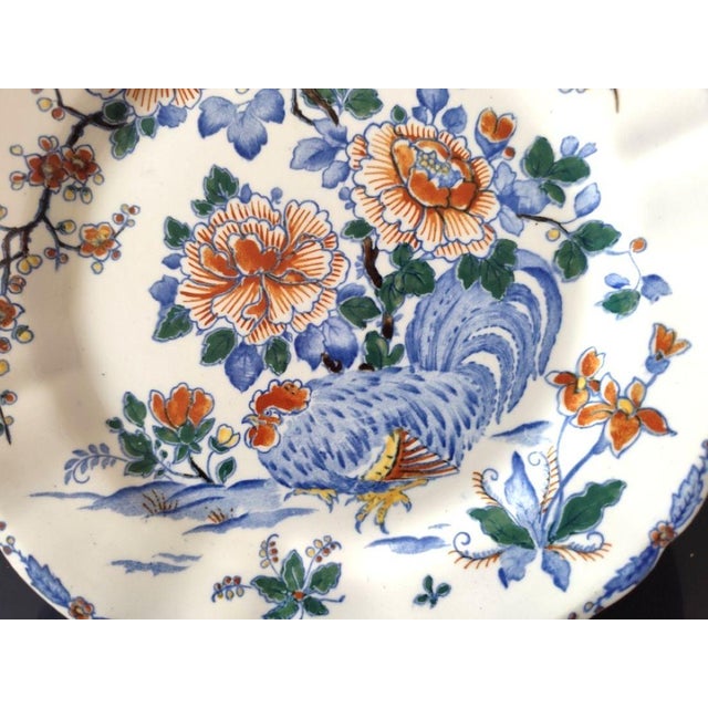 Art Deco Plate with Rooster and Peony Decoration from Gien, 1940s For Sale - Image 4 of 10