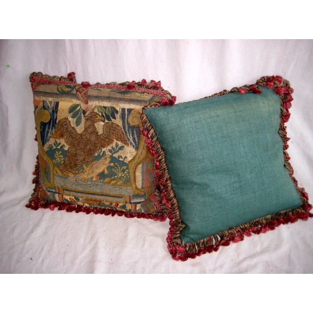 Figurative Pair of Tapestry Pillows a Dragon and an Fishing Eagle For Sale - Image 3 of 9