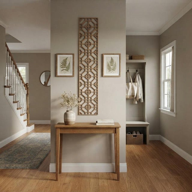 Tan 78.5" Narrow Long Rectangular Plain Wood Geometric Pattern Wall Panel For Sale - Image 8 of 9
