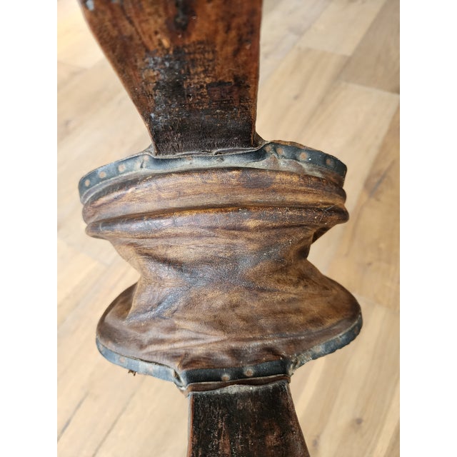 19th-Century Primitive Wood, Leather & Iron Fireplace Bellows With Studded Folk Art Decoration For Sale - Image 10 of 18