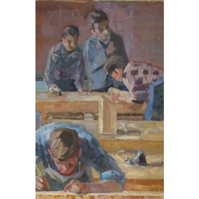 Campaign Soviet Era Oil Painting, Ukrainian Artist, Children at Work, 1962 102-68 For Sale - Image 3 of 6