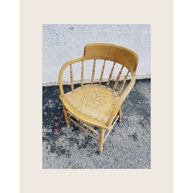Antique Stripped Oak Smokers Bow Chair, 1890s For Sale - Image 5 of 7