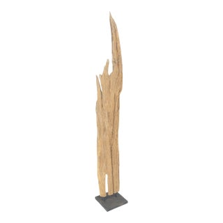 Mid Century Modern Light Wood 73" Tall Narrow Driftwood Sculpture on Steel Base For Sale