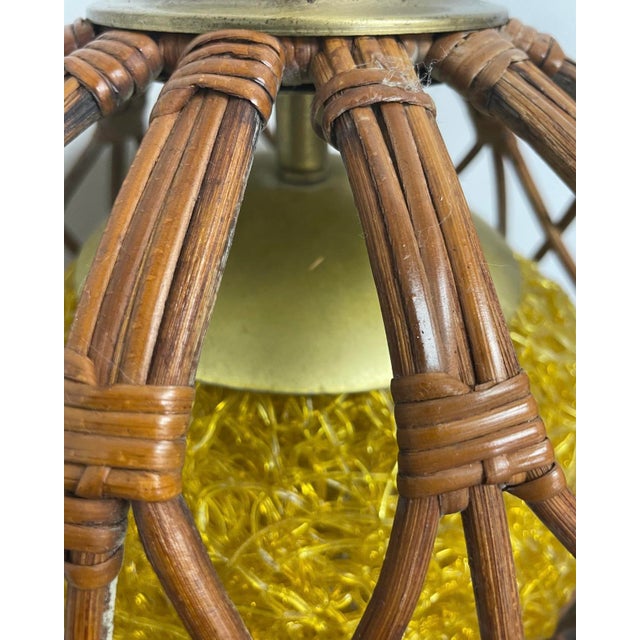 Brown 1950’s Bent Bamboo and Brass Pendant Light For Sale - Image 8 of 10