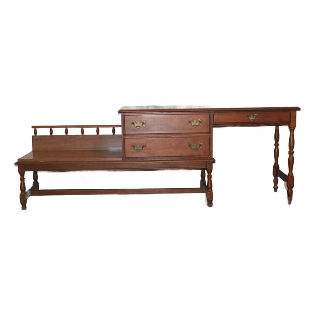1957 Heywood-Wakefield Desk With Built-in Bench, Dovetail Drawers For Sale