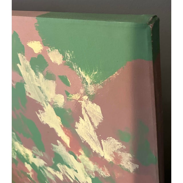 Abstract Late 20th Century Extra Large Green, Yellow, and Mauve Abstract Painting on Canvas For Sale - Image 3 of 4