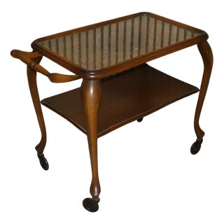 Chippendale Style Serving Bar Cart in Wicker and Glass, 1960s For Sale