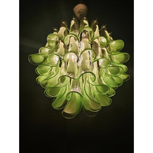 Art Deco Style Petal Chandelier in Green Murano Glass, 1981 For Sale - Image 15 of 16