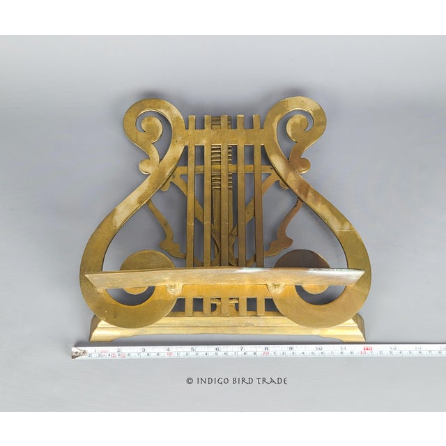 Metal Large Vintage Solid Brass Lyre Harp Adjustable Book Stand Holder For Sale - Image 7 of 7
