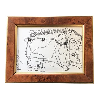 Vintage Original Wayne Cunningham Abstract Ink Drawing Vintage Frame Signed For Sale
