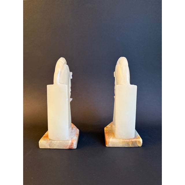 Stone Pair of Vintage White Onyx Stone Horse Bookends For Sale - Image 7 of 10