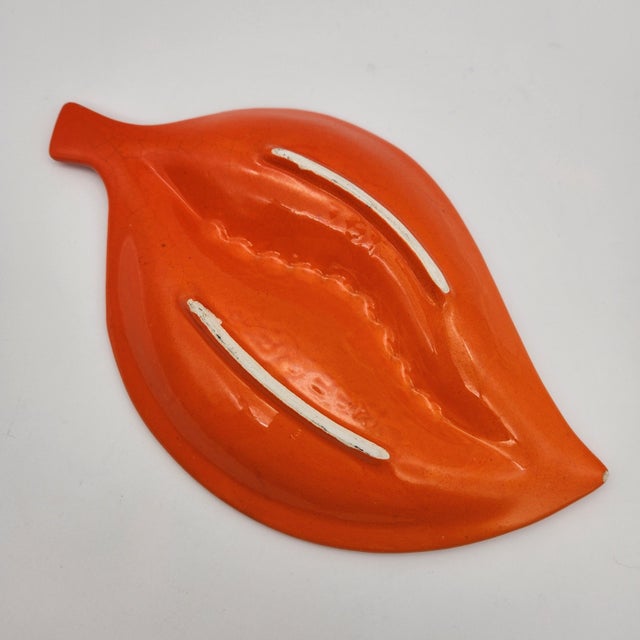 Mid-Century Ceramic Leaf Ashtray, Orange and Yellow Drip Glaze, 1960s For Sale - Image 4 of 9