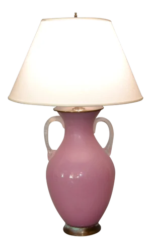 Mid-Century Modern Blown Scavo Glass Handled Pink and Clear Table Lamp by Chapman