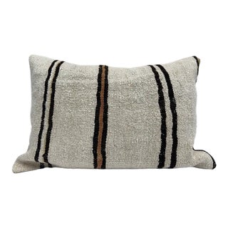 Turkish Hemp Pillow Cushion Natural Beige Brown Black Pillow Cushion Cover 16" x 24" For Sale