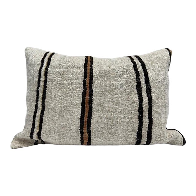 Turkish Hemp Pillow Cushion Natural Beige Brown Black Pillow Cushion Cover 16" x 24" For Sale