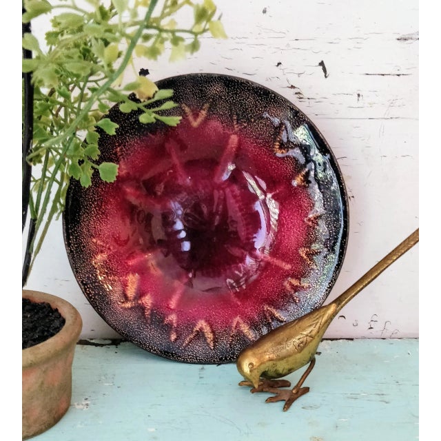 Vintage Enamel on Copper Ruby Red Gold Plate Dish For Sale In Fayetteville, AR - Image 6 of 7