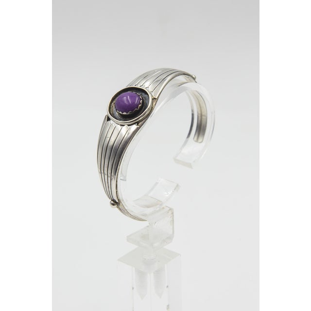 Late 20th Century Native American Sugilite Sterling Silver Cuff Bracelet For Sale - Image 11 of 12
