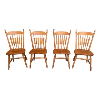 Set of 4 Tell City Solid Wood Dining Chairs - Vintage Cattail Back For Sale
