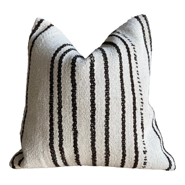 Vintage Rug Pillow Cover With Stripes For Sale