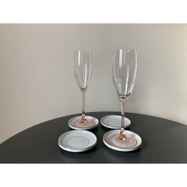 White Lace Round Porcelain Coasters With Platinum Rim Accent- Set of 4 For Sale - Image 9 of 12