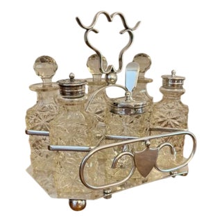 Antique Edwardian Silver Plated Cruet Set, 1900, Set of 7 For Sale