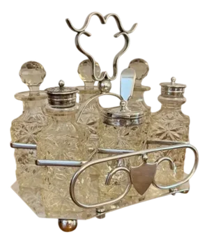 Antique Edwardian Silver Plated Cruet Set, 1900, Set of 7