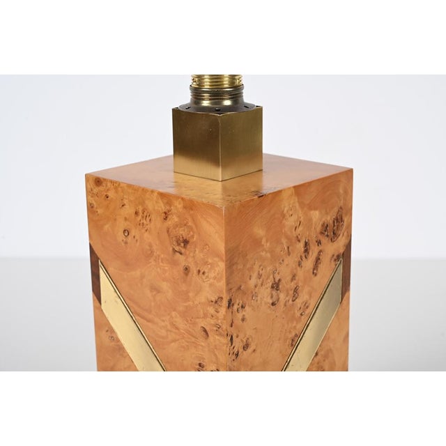 Mid-Century Italian Poplar Burl and Brass Table Lamp from Tommaso Barbi, 1970s For Sale - Image 11 of 18