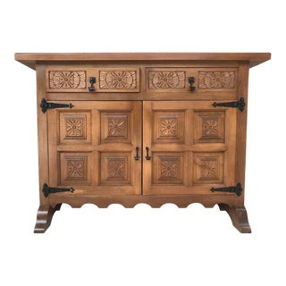 20th Century Catalan Baroque Carved Walnut Tuscan Two Drawers Credenza or Buffet For Sale