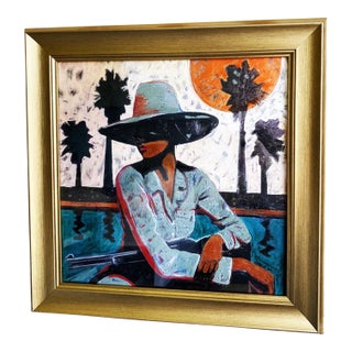 Cowgirl Mexico Western Painting – Original Acrylic Art by Tatiana Duperault | Framed in Gold Gilded Frame | Contemporary Western Wall Art For Sale