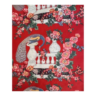 Rubelli Borromea Chinoiserie Peacock Floral Fabric 14 Yards Red Ground Italian Drapery Upholstery For Sale