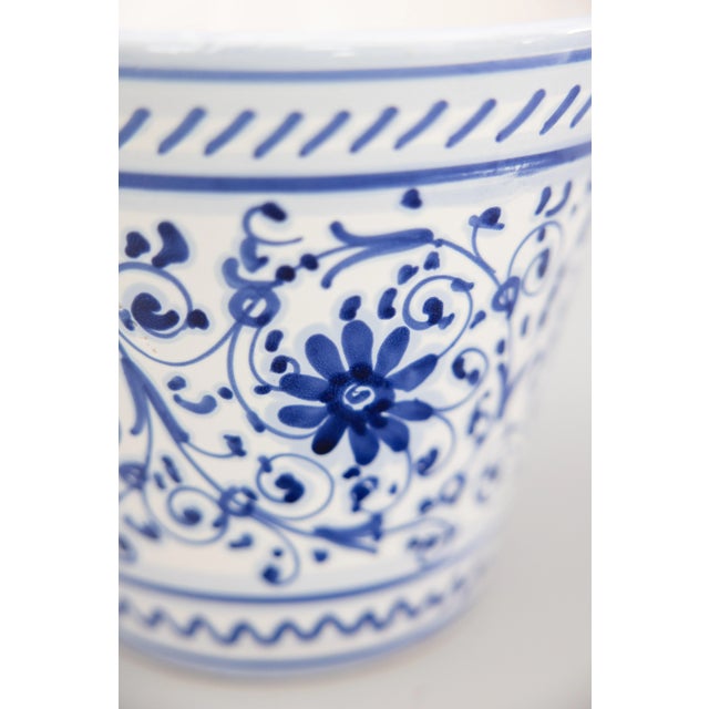 Vintage Italian Blue & White Floral Ceramic Planter Jardiniere Cachepot For Sale In Houston - Image 6 of 7