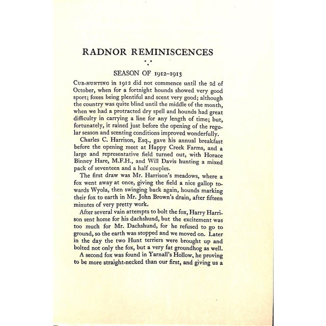 "Radnor Reminiscences: A Foxhunting Journal" 1921 Reeve, J. Stanley For Sale - Image 12 of 12