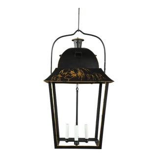 Vintage Square Ceiling Lantern Chandelier With Gold Chinoiserie For Sale