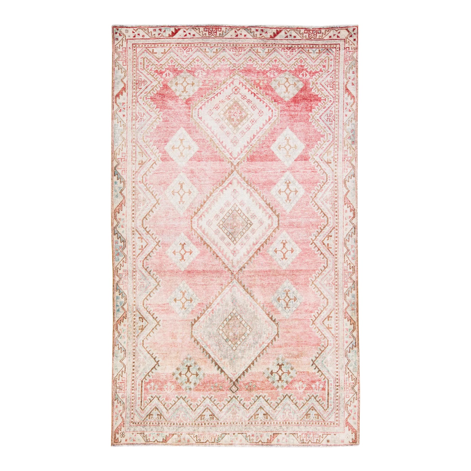 1960s Vintage Mahal Shabby Chic Handmade Tribal Pink Wool Rug | Chairish