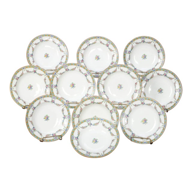 English Mintons China Floral Garland Porcelain Wide Rim Bowls - Set of 11 For Sale