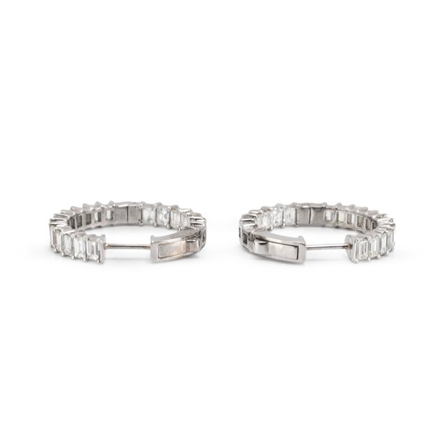 Early 21st Century Ladies 18k White Gold 3.60ctw Inside Out Baguette Diamonds Hoop Earrings, Pair For Sale - Image 5 of 8