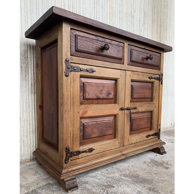 Spanish 19th Century Catalan Carved Oak Tuscan Two Drawers Credenza or Buffet For Sale - Image 3 of 18