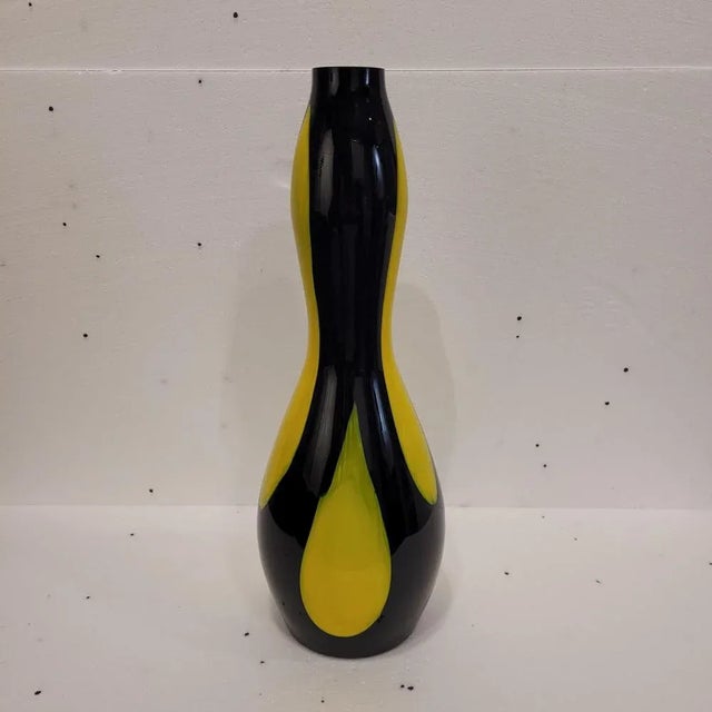 Glass Black and Yellow Vase in Blown Glass, 1970s For Sale - Image 7 of 18