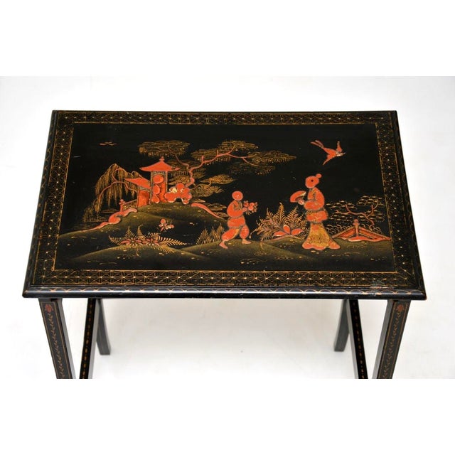 Wood Antique Edwardian Lacquered Chinoiserie Nesting Tables, 1900, Set of 3 For Sale - Image 7 of 12