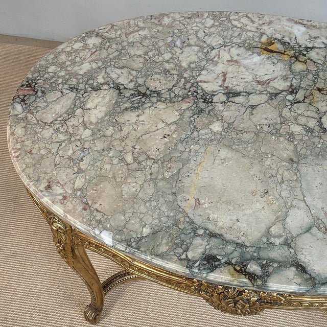 19th Century French Louis XVI Gilded Marble Top Oval Center Table For Sale - Image 17 of 18