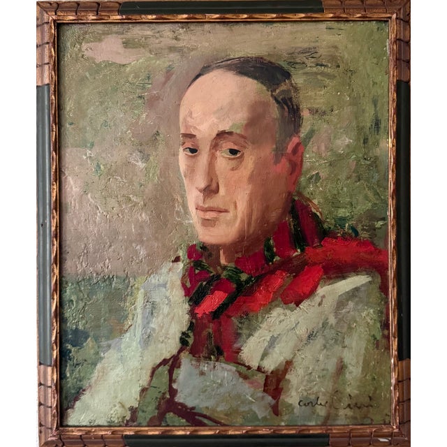 Portrait of a Poet with a Red Scarf, 1920s-1940s, Oil on Canvas For Sale - Image 8 of 8