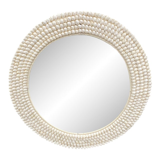 Andrianna Shamaris Round White Shell Mirror For Sale