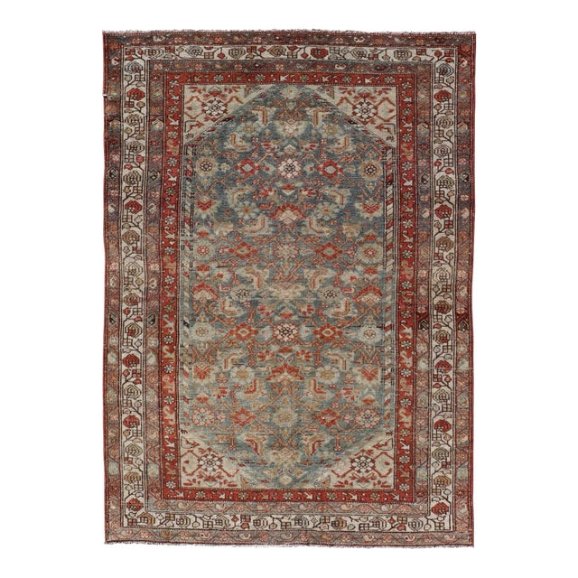 Antique Persian Malayer With All-Over of Herati Design in Red and Blue 3'9 X 5'7 For Sale